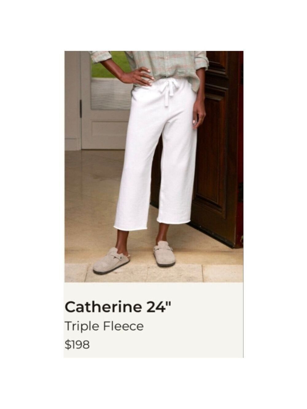 New Frank & Eileen White Catherine 24" Triple Fleece Wide Leg Pants